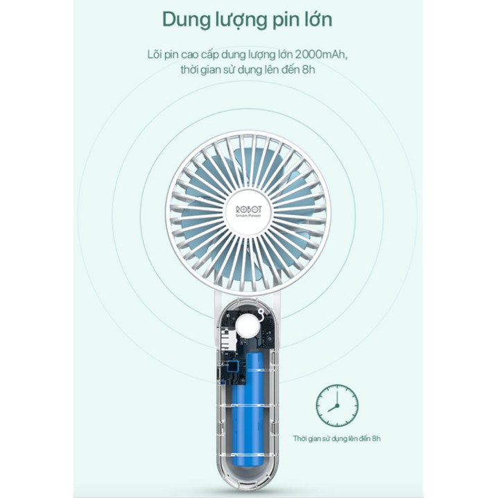 Quạt Mini Cầm Tay Power Bank 2000mAh 3 Tốc Độ Gió -ROBOT RT-BF11- BH 1 ĐỔI 1 12 THÁNG--Hàng Chính Hãng