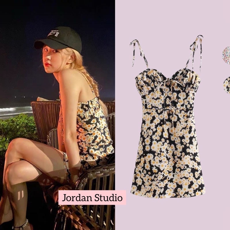 Đầm hai dây hoa cúc giống Rosé BLACKPINK