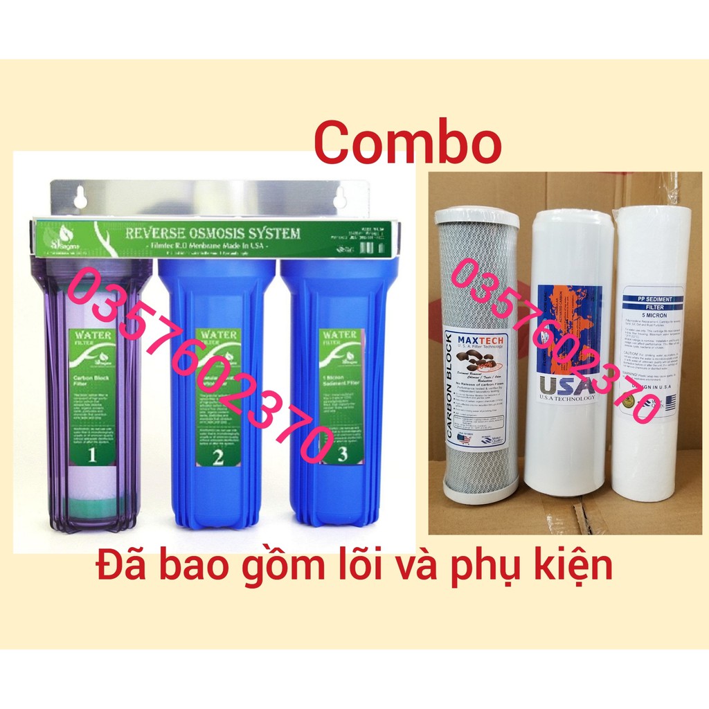 COMBO Bộ lọc nước sinh hoạt 3 cấp 10inch  và Bộ 3 lõi lọc nước số 1 2 3  10INCH