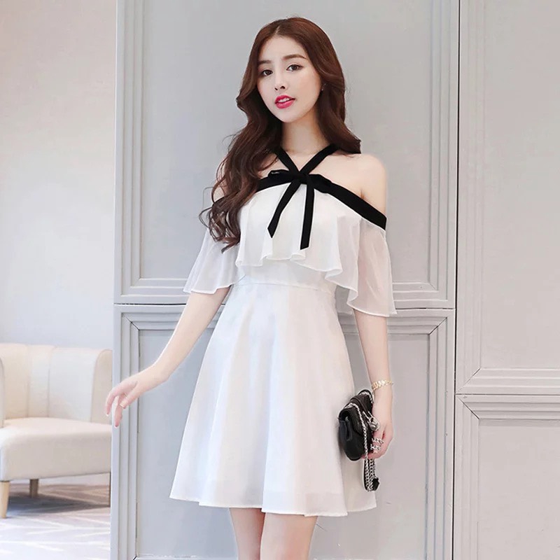 Đầm nữ trễ vai phối voan 2 lớp tiểu thư siêu xinh