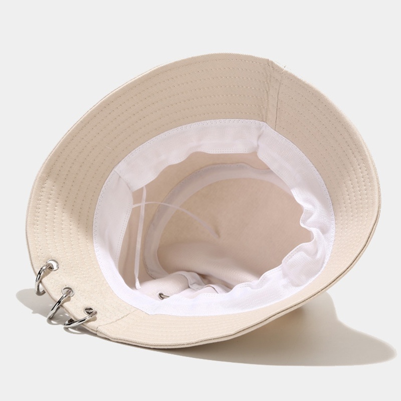 Mũ Bucket Màu Trơn Đính Đinh Tán 3 Vòng Kim Loại Chống Nắng Ngoài Trời Phong Cách Harajuku Hip Hop Cho Nam Và Nữ