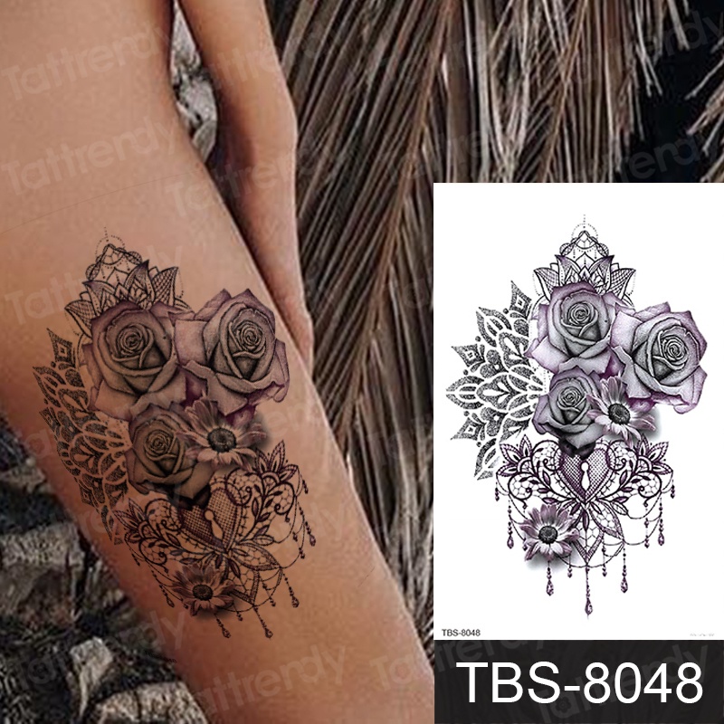 Đen Miếng Dán Hình Xăm Họa Tiết Hoa mandala Phong Cách Ả Rập Quyến Rũ