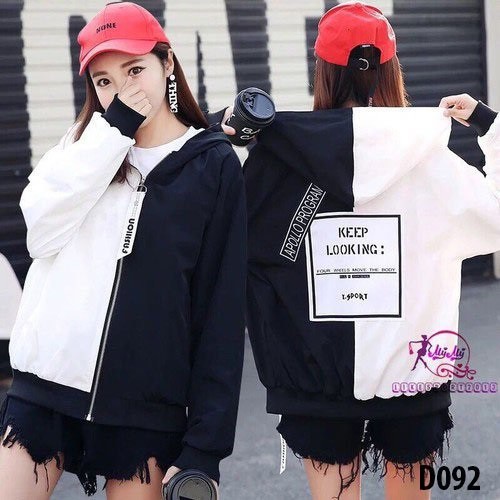 [S02] Áo khoác dù nữ 2 lớp phối nửa đỏ đen trắng hàng chuẩn shop rất đẹp - M065 | BigBuy360 - bigbuy360.vn