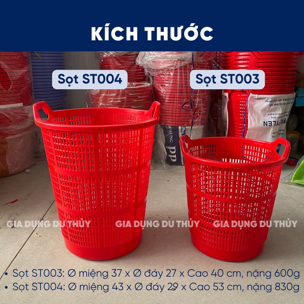 Sọt nhựa tròn lớn màu đỏ có tay cầm 53cm Việt Thành, nhựa pp chính phẩm, bền chắc, đựng quần áo, vật dụng gọn gàng