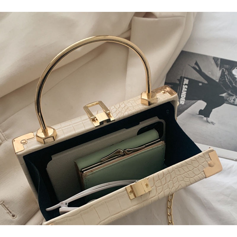 Túi Đeo Vai Hình Vuông Cỡ Nhỏ Phối Dây Đeo Sợi Xích Phong Cách Cổ Điển Thời Trang Cho Nữ