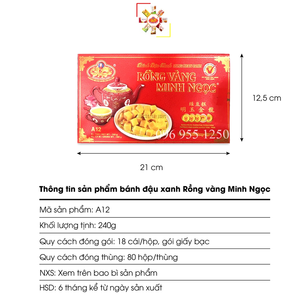 Bánh đậu xanh xuất Nhật rồng vàng Minh Ngọc A12 240g - Đặc sản Hải Dương