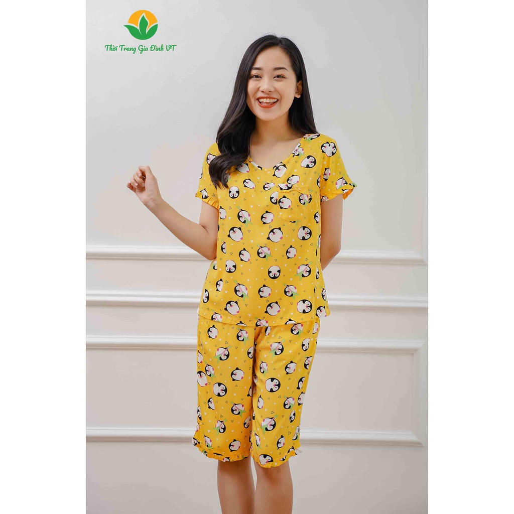 Bộ quần lửng áo cộc tay bèo nữ Việt Thắng chất Lanh mặc mát B06.2222