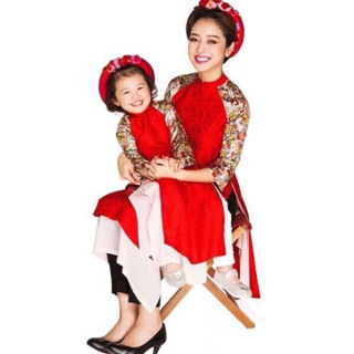 Set áo dài  gấm  mẹ bé