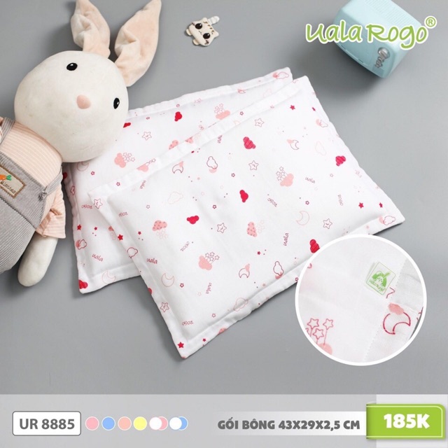 Gối Bông Nano trẻ em UalaRogo kích thước 43x29x2,5cm cotton 100% mềm mát thấm mồ hôi tốt