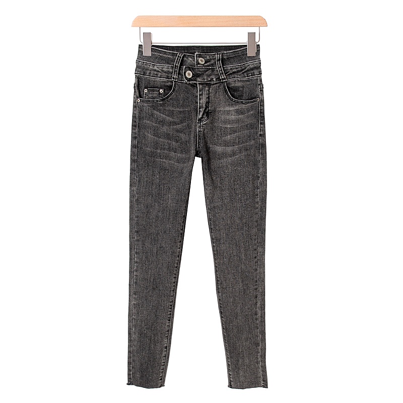 Quần bò ôm sát co giãn quần jeans bó eo cạp cao Ulzzang màu xanh dày đẹp phong cách tiểu thư xinh Hàng Quảng Châu