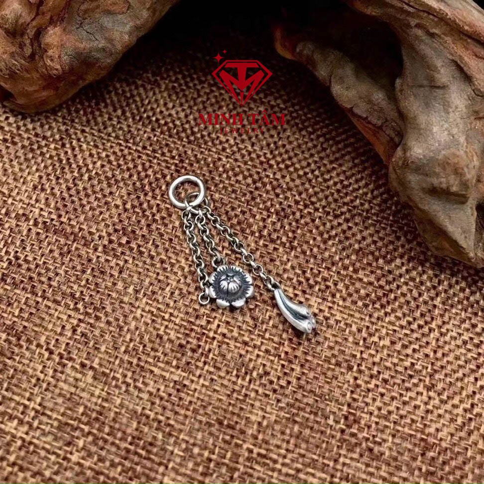 Charm bạc treo hoa sen và đài sen bạc 925, Charn hoa sen bạc Thái 925 cao cấp-Minh Tâm Jewelry