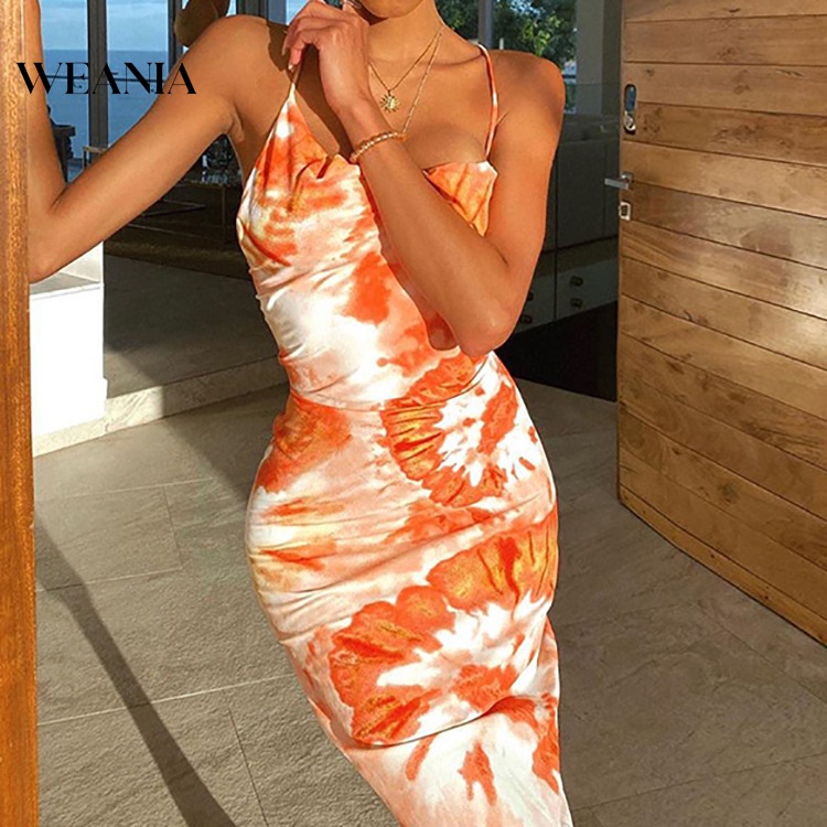 Đầm Dài Cổ Thuyền Sát Nách Màu Nhuộm Thời Trang Mùa Hè Quyến Rũ