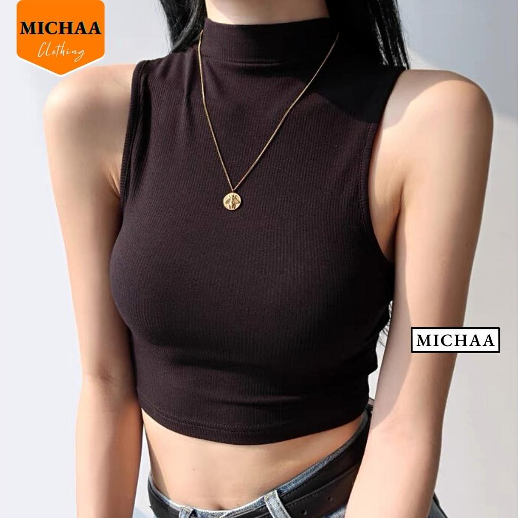 Áo Croptop BA LỖ CỔ LỌ Nữ Thun Gân Ulzzang Kiểu Basic Ôm Body Đẹp 2 Màu - MICHAA
