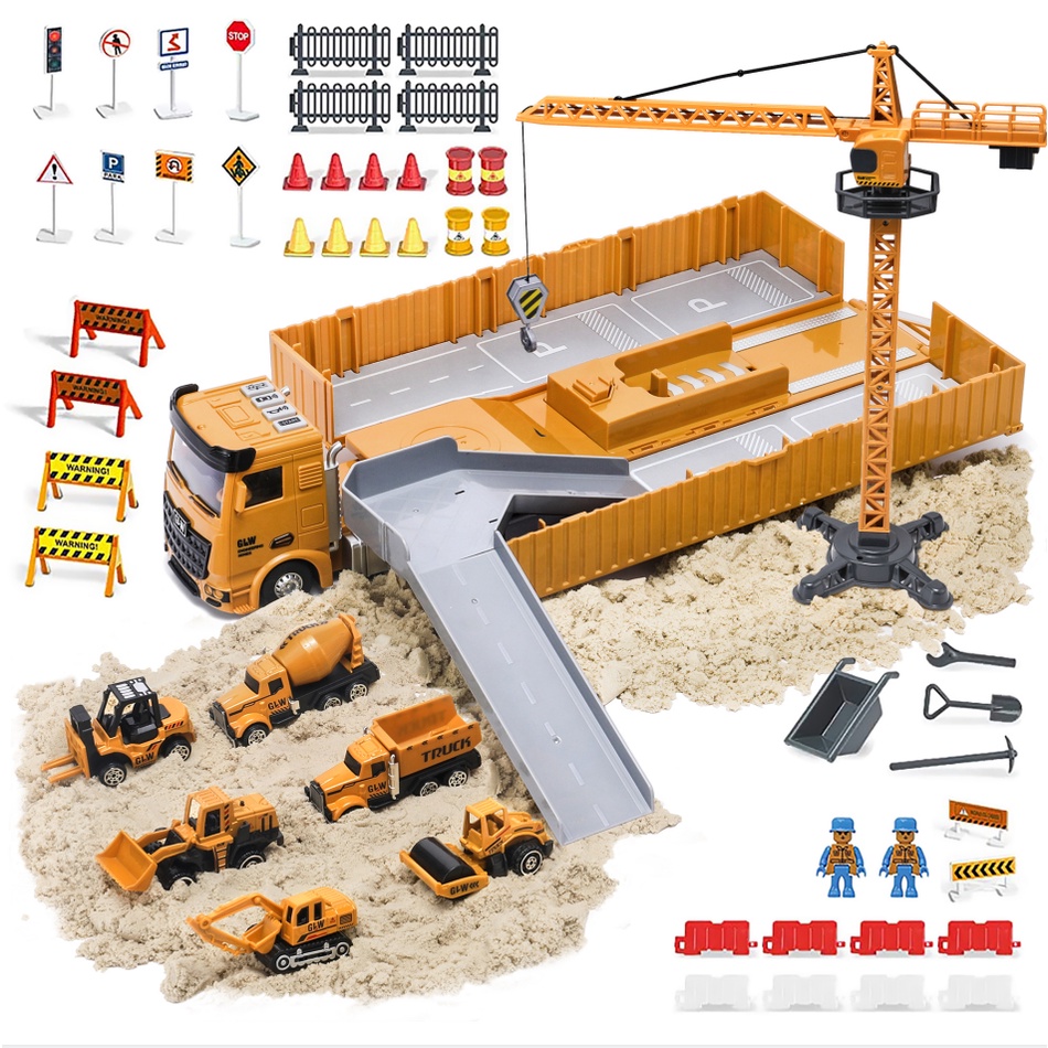 Hợp kim Kỹ thuật Máy ủi Cần cẩu Xây dựng Tháp Xe tải Thiết kế Tháp cho Bé trai Chơi Xe Máy Xúc Xe Ô tô Đặt Đồ chơi cho Trẻ em