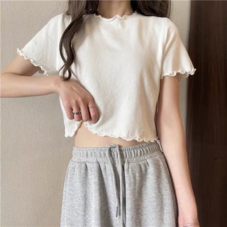Áo croptop ngắn tay màu trơn 4 màu lựa chọn phong cách Hàn Quốc đơn giản cho nữ