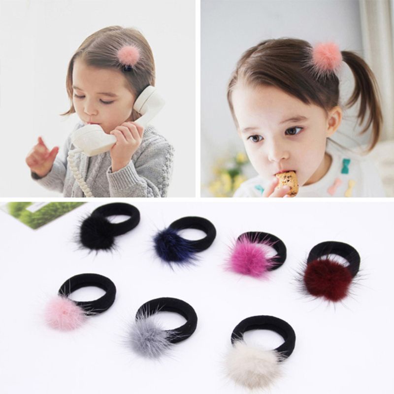 Dây Cột Tóc Đính Bóng Lông Chồn Co Giãn Cho Nữ