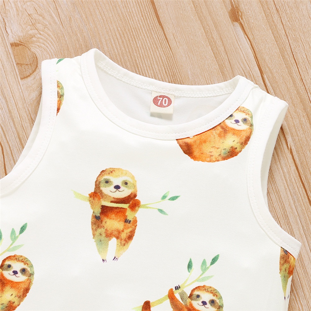 Áo liền quần MIKRDOO sát nách in hình chú lười dễ thương cho bé sơ sinh