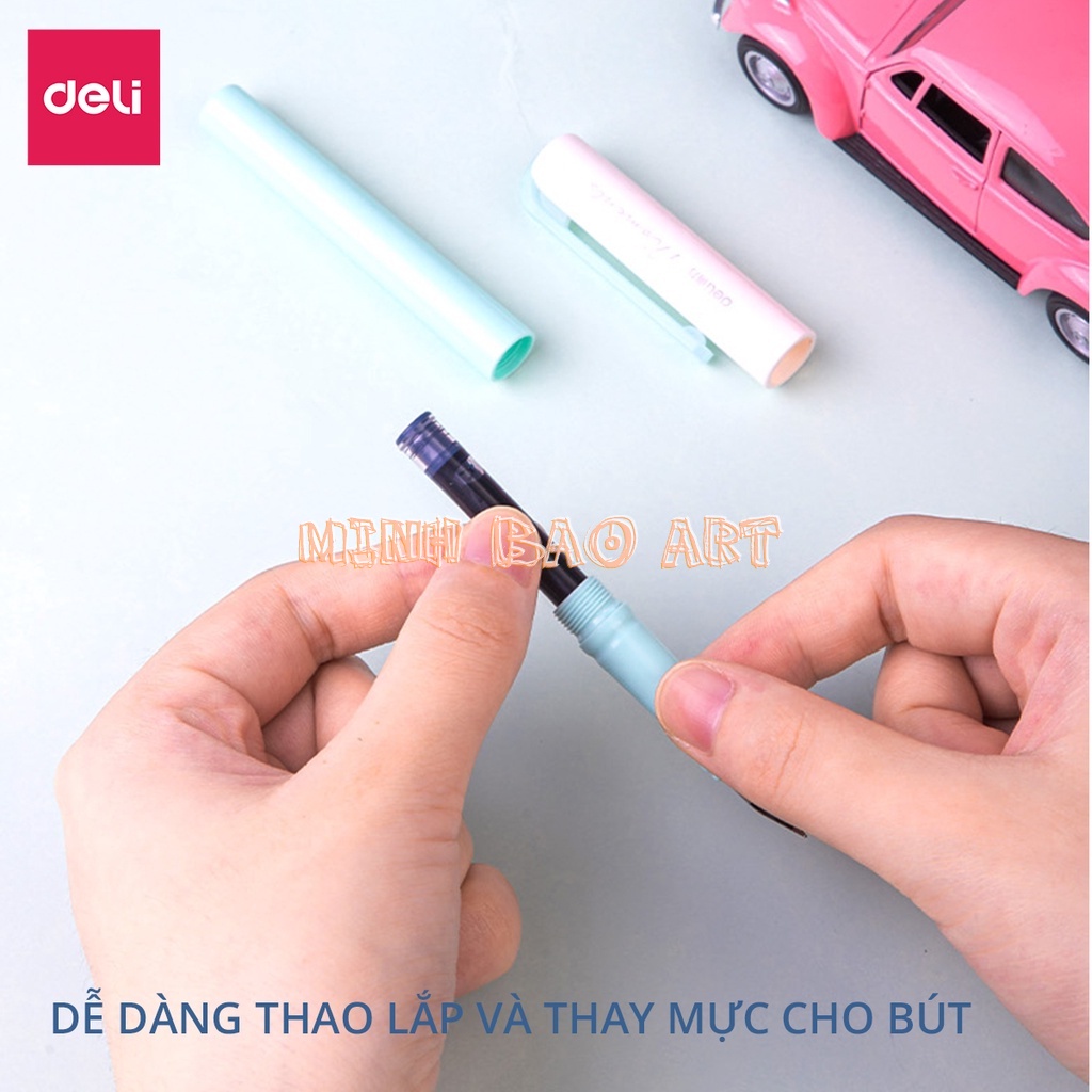 BÚT MÁY HỌC SINH KÈM ỐNG MỰC XANH CAO CẤP DELI - CỐ ĐỊNH CÁCH CẦM NẮM - MÀU MACARON - BÚT LUYỆN VIẾT CHỮ ĐẸP - A932