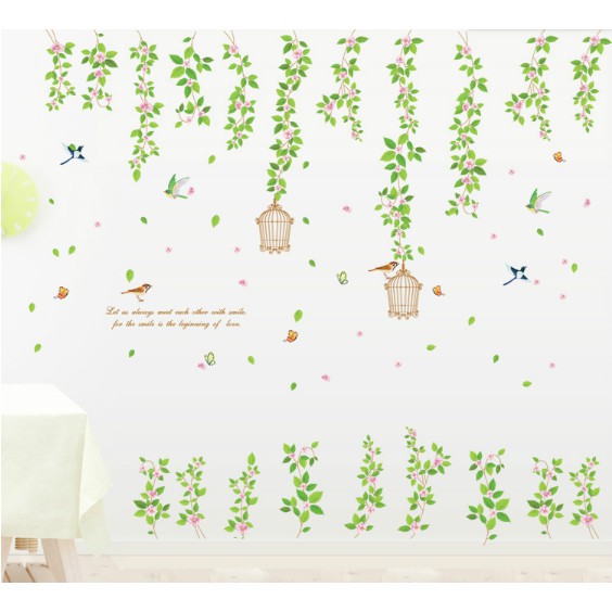 Decal trang trí tường Rèm hoa cỏ xinh