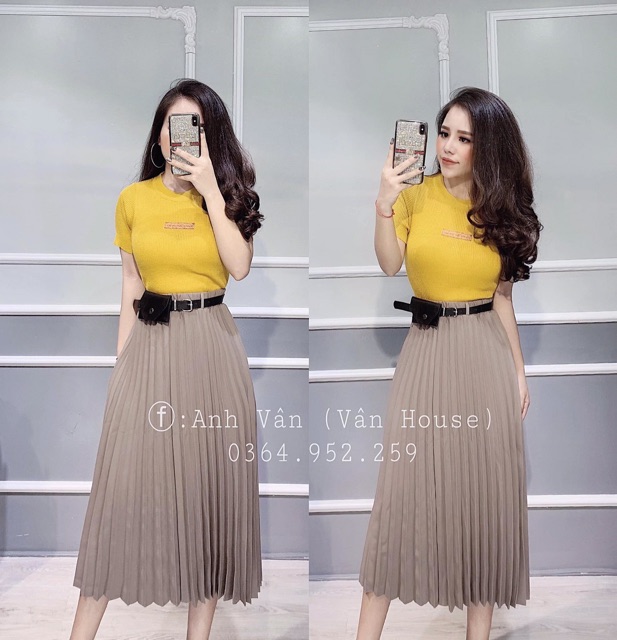 CHÂN VÁY XẾP LY KÈM DÂY LƯNG TÚI DA MS18366 | BigBuy360 - bigbuy360.vn