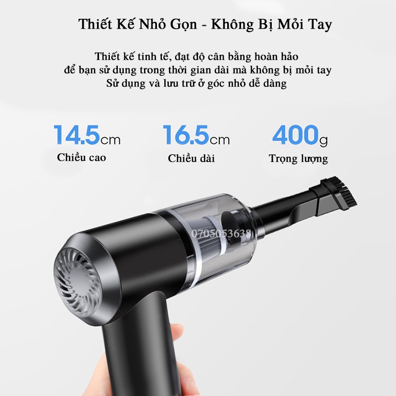 Máy Hút Bụi Mini Cầm Tay Không Dây HELLOLEIBOO 9000PA Sạc Nhanh TYPE - C Có Đèn LED cho Ô Tô, Xe Hơi, Gia Đình MHB04