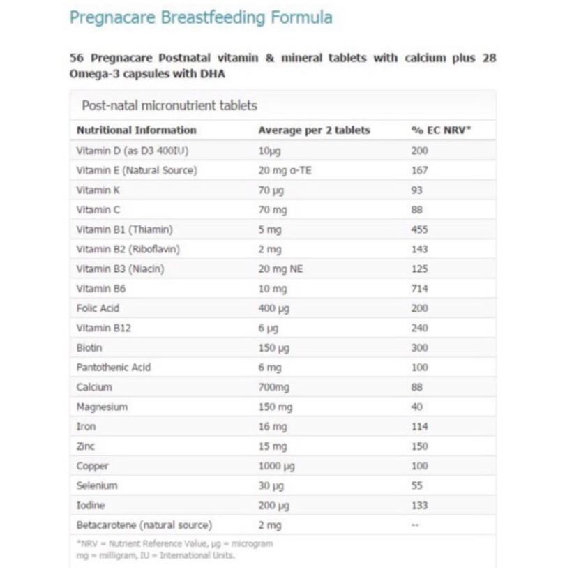 [CHUẨN AIR] Vitamin tổng hợp bú Anh Pregnacare Breast Feeding sau sinh 84 viên - Xuất xứ Anh