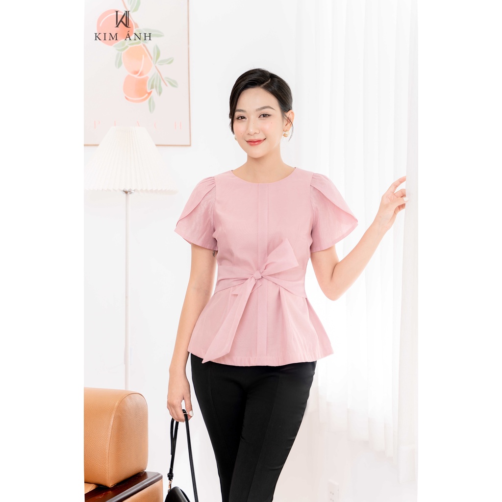 Áo Kiểu Thiết Kế H'alre Top Cổ Tròn Tay Kiểu Nơ Eo Phong Cách Hàn Quốc Thanh Lịch Tinh Tế Trẻ Trung-Kim Ánh-AKSX31008