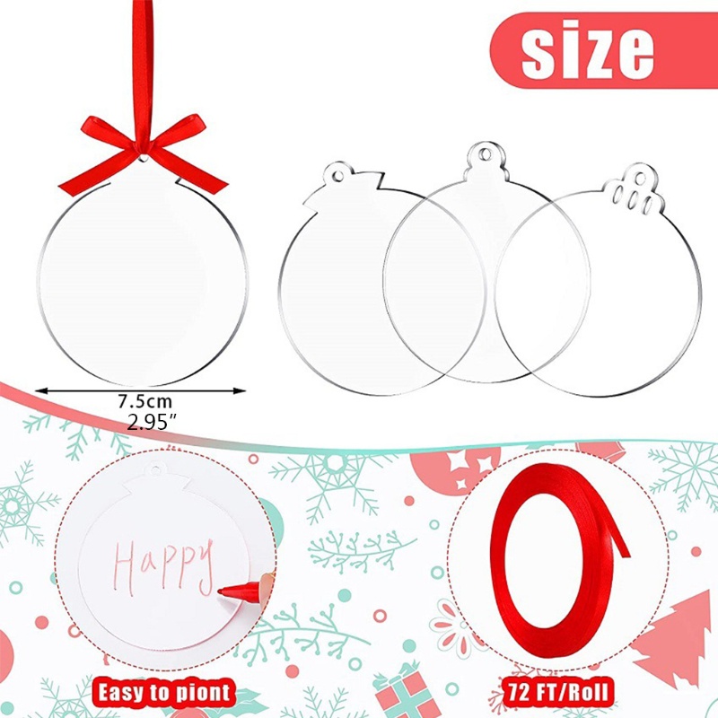 Set 30 Đĩa Acrylic Rỗng Trong Suốt 7 5cm 2 95in Tự Trang Trí Cây Thông Noel
