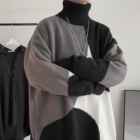Áo sweater cổ lọ dáng rộng phối màu thời trang cao cấp cho nam chất lượng cao