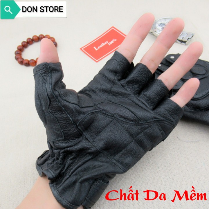 Gang Tay Da Cừu Thật Nửa Ngón Chống Đen Tay Chống Lạnh Khi Đi Xe Máy FREE SIZE