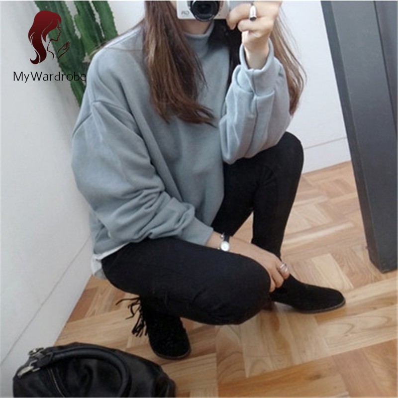 Women Solid Color Turtleneck Loose Long Sleeve Sweatshirt