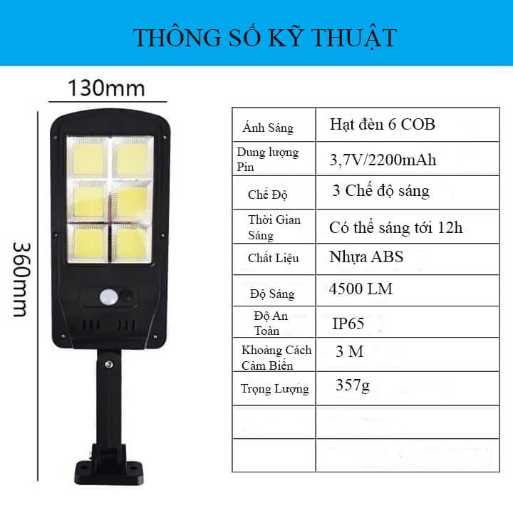 Đèn led cob 120 led năng lượng mặt trời liền thể cảm biến chuyển động