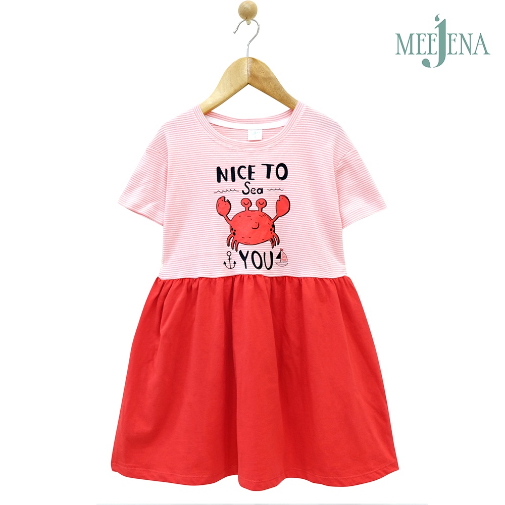 Đầm bé gái vải sọc in con cua 14-38 kg MEEJENA, 100% COTTON 4C - 2104