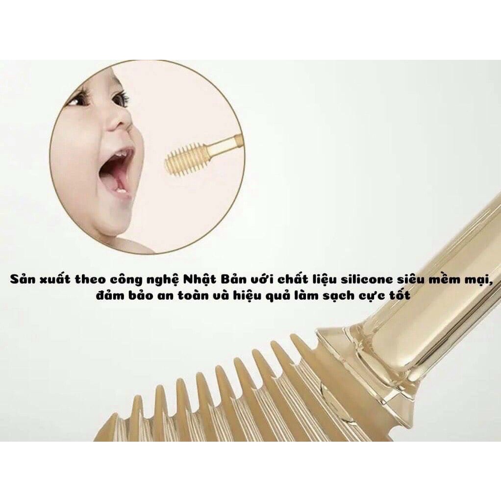 Set rơ lưỡi và bàn chải đánh răng silicon cho bé từ 0 - 18 tháng - Dụng cụ rơ lưỡi cho bé