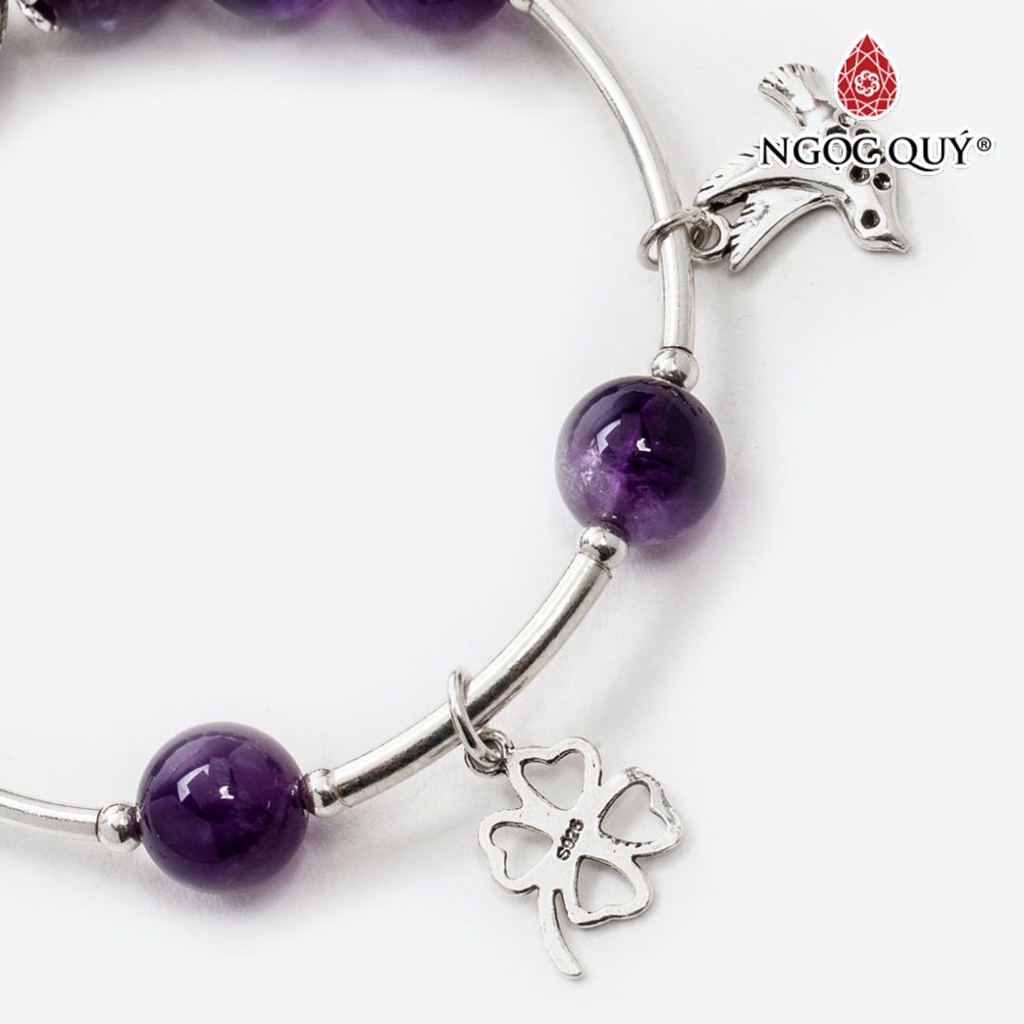 Vòng tay TA tím charm cỏ 4 lá - Ngọc Quý