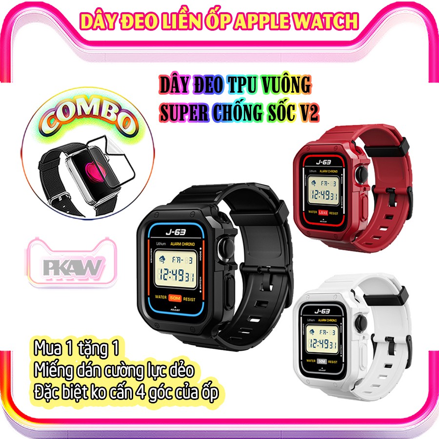 Dây Đeo khung ốp rời cho Apple Watch 7/6/5/4/3/2/1 size 38/40/41/42/44/45mm TPU SUPER Chống Sốc V2_Trắng