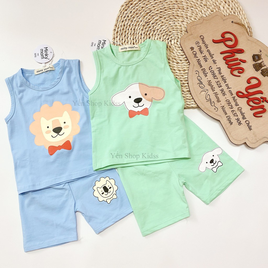 Sale !!! Bộ Ba Lỗ Cotton 100 % Minky Mom In Họa Tiết Gấu-Chó-Sư Tử Cho Bé_Super Sale (9-19kg) (1313 )