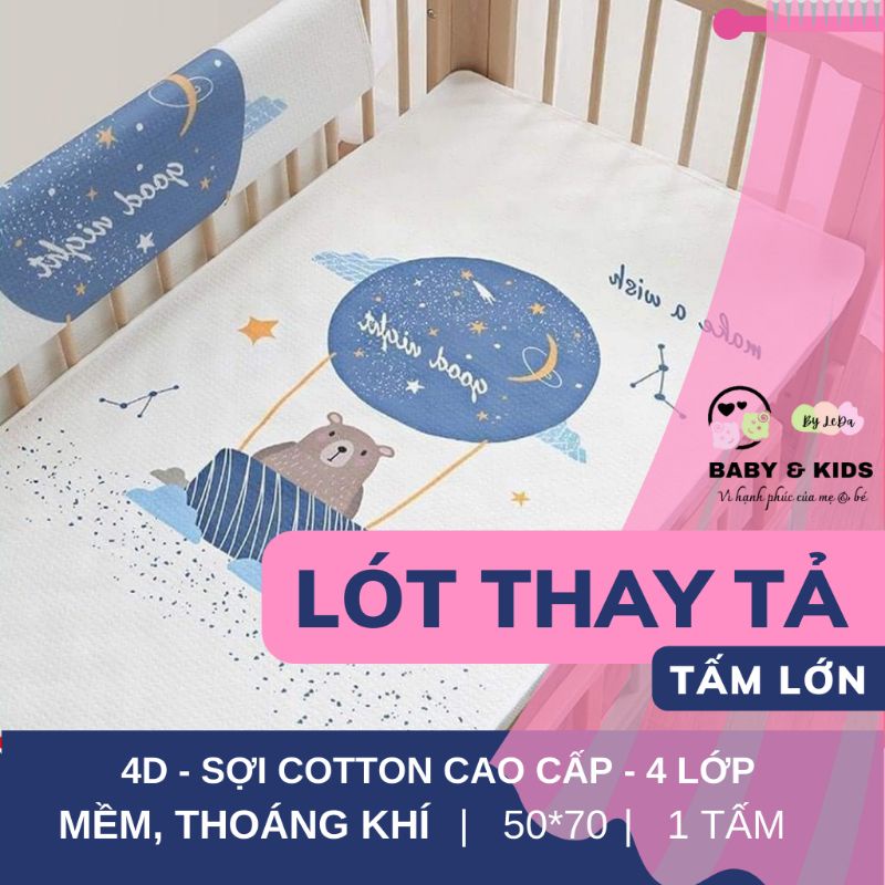 Tấm lót sơ sinh 4D sợi cotton cho bé, tấm lót thay tả đa năng 50 70