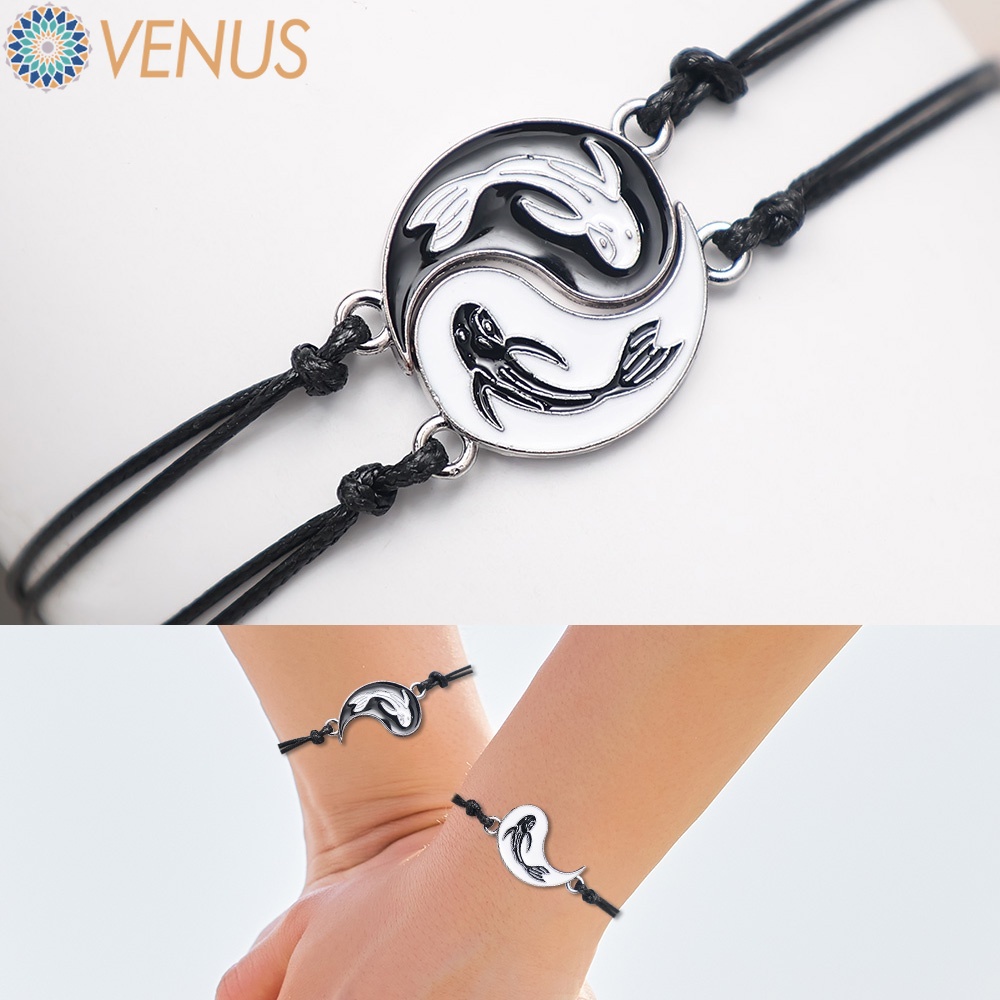 Set 2 Vòng Tay Dây Bện Mặt Hình Cá Âm Dương / Âm Dương Có Thể Điều Chỉnh Độ Sáng Cho Cặp Đôi / Nam Nữ