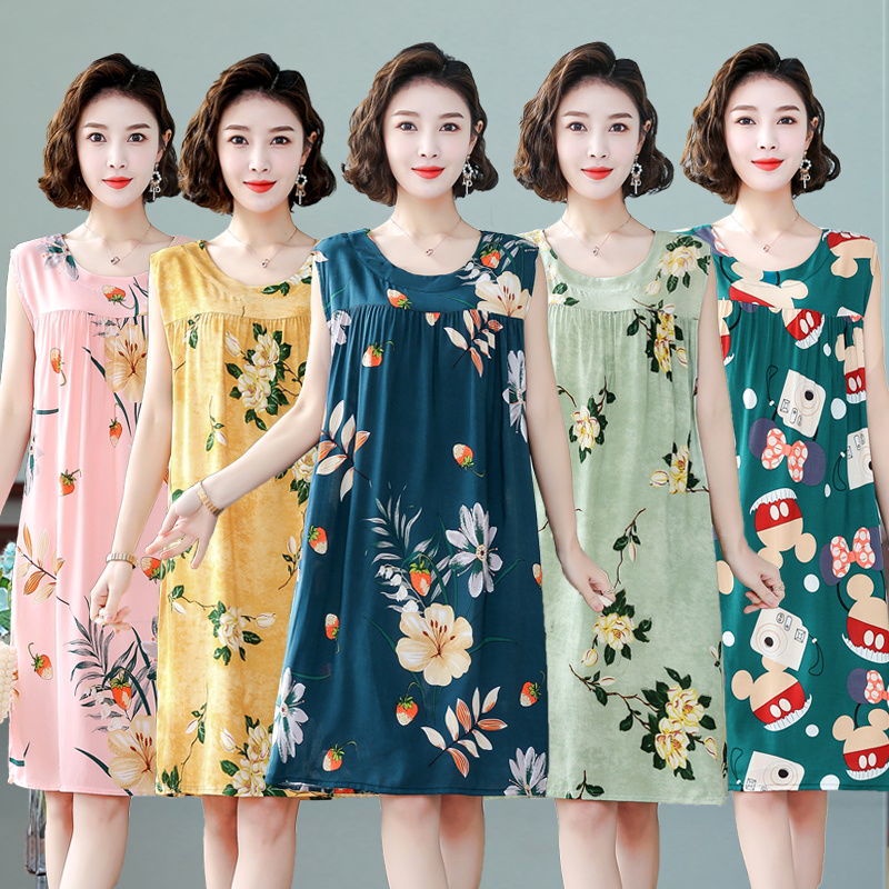 Đầm Ngủ Cotton Lụa Dáng Rộng Không Tay Phong Cách Trung Hoa Cho Phụ Nữ Trung Niên