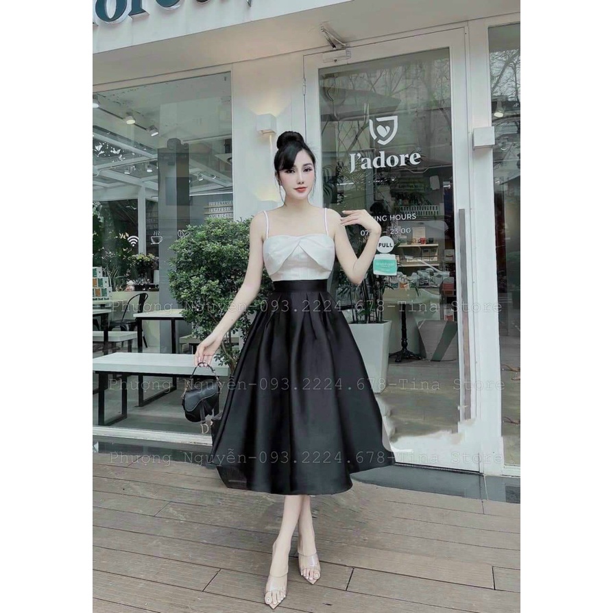 Đầm màu đen đi tiệc đi chơi chất vải dày mịn đẹp sang trọng eo dưới 73cm