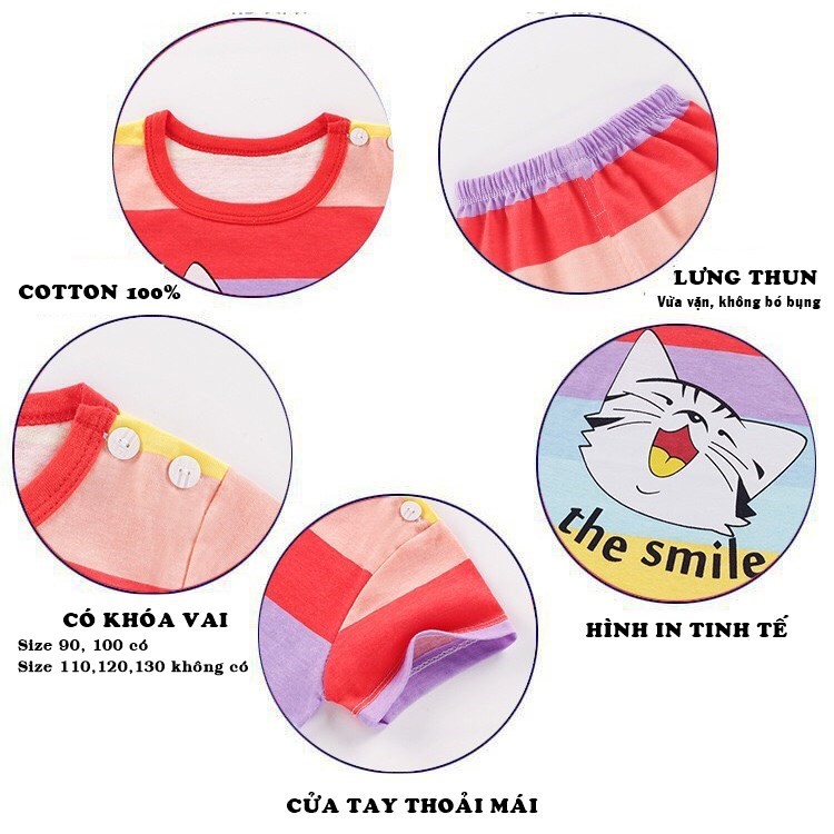 Set bộ tay ngắn thun cotton 100% thoáng mát cho bé yêu