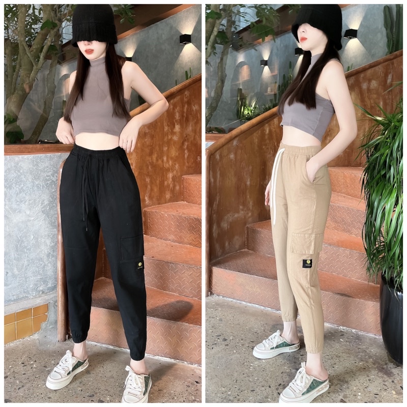 QUẦN JOGGER chất thô đũi , túi hộp 1 bên+ logo mặt cười