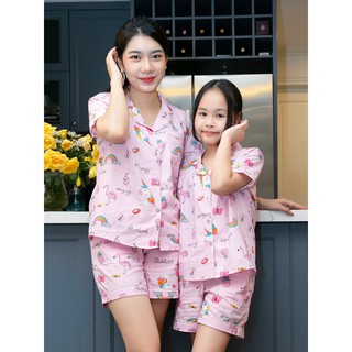 Đồ bộ Pijama mẹ và bé màu hồng họa tiêt unicorn