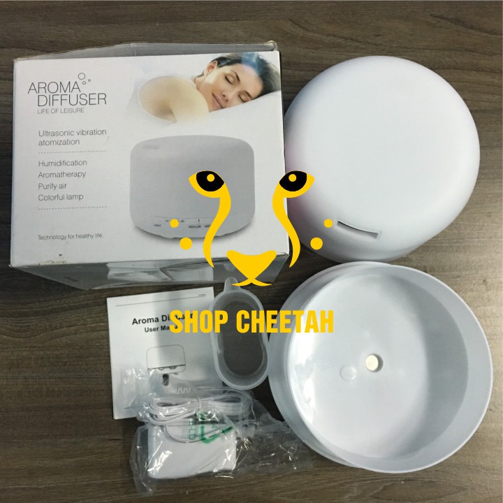 (A06-500ml) Máy khuếch tán tinh dầu Aroma – Kiểu dáng Ống trụ tròn trắng – Chế độ Led 7 màu – Bảo hành 1 năm