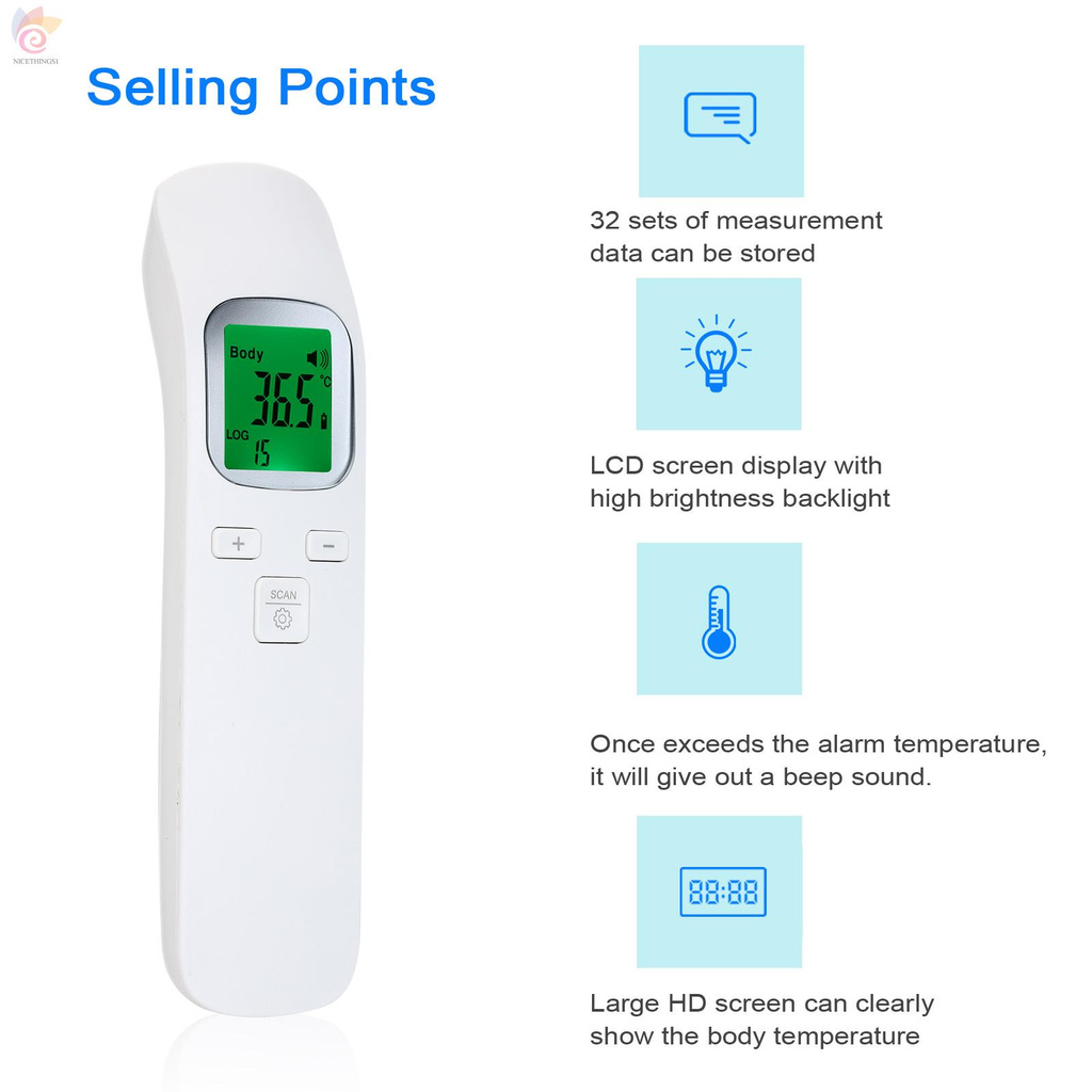 ET Non-Contact Infrared Thermometer Handheld Digital Forehead Thermometer Portable Body Object Temperature Gauge °C/°F Switchable LCD Backlight Display