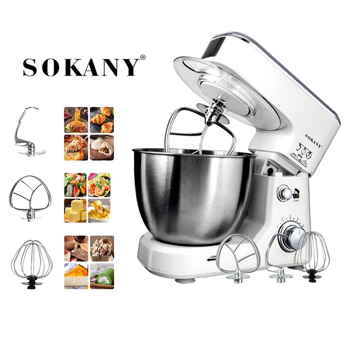 (Hàng chính hãng) Máy nhào bột SOKANY 800W chạy êm - Đánh trứng, trộn salad, topping- BH 1 năm