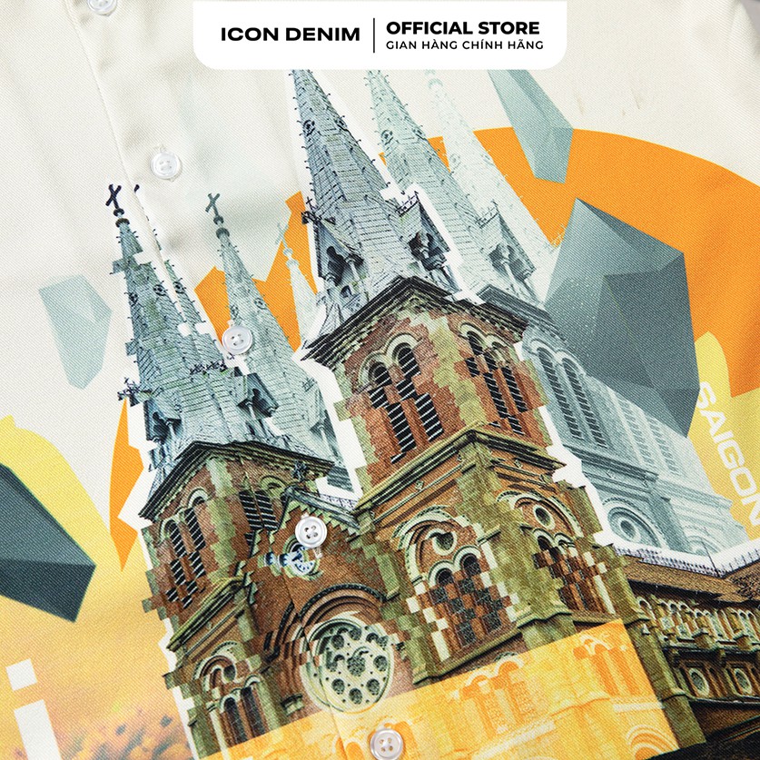 Áo Sơ Mi Tay Ngắn Họa Tiết ICON DENIM Duc Ba Church Landscape Phom Xuông Vải Dệt Chéo Mát Mẻ Ít Nhăn | BigBuy360 - bigbuy360.vn