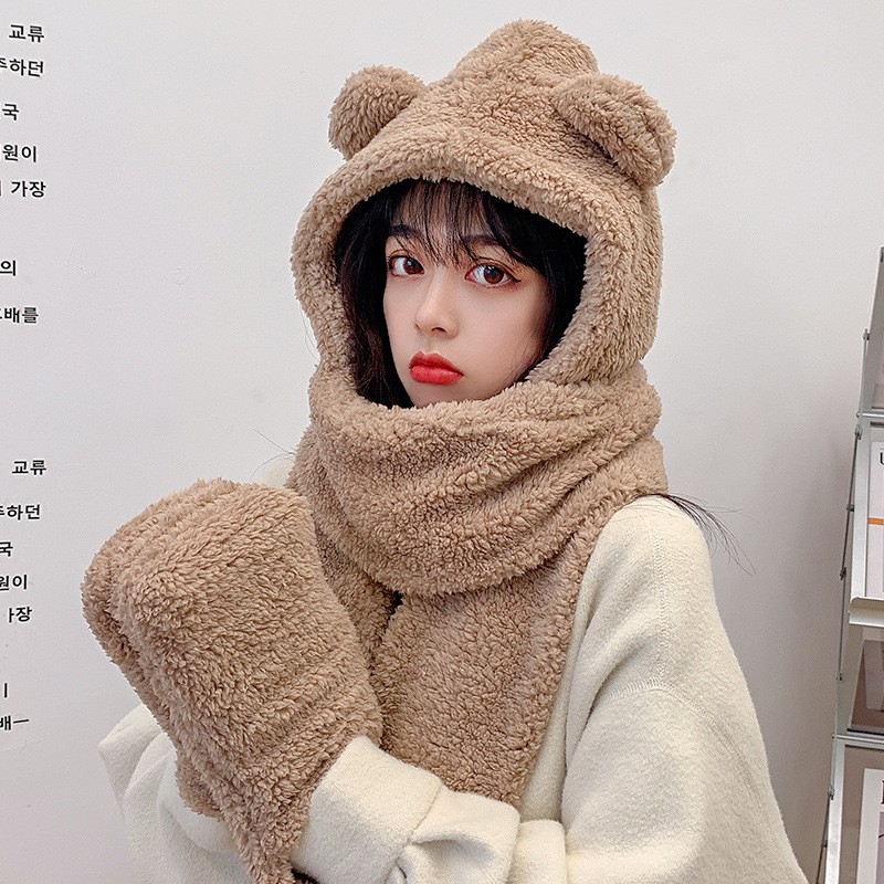 Mũ Len Tai Gấu Kèm Khăn Lông Mùa Đông Ấm Áp Cao Cấp Dễ Thương Có Găng Tay Hàn Quốc Nhiều Màu MN29