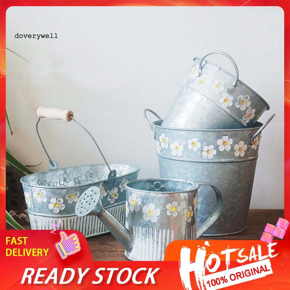 Xô sắt đựng hoa khô họa tiết nổi độc đáo trang trí ban công đa dụng